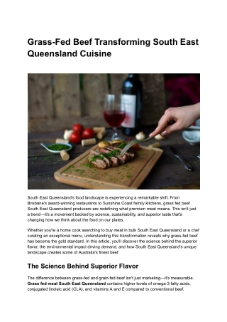 Grass Fed Beef Transforming South East Queensland Cuisine