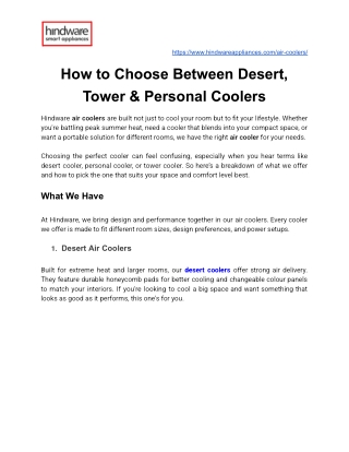 How to Choose Between Desert, Tower & Personal Coolers