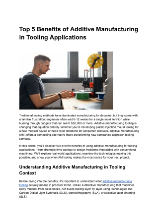 Top 5 Benefits of Additive Manufacturing in Tooling Applications