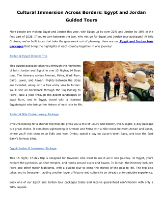 Cultural Immersion Across Borders: Egypt and Jordan Guided Tours