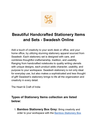 Premium Stationery Items and Sets – Available Online at Swadesh