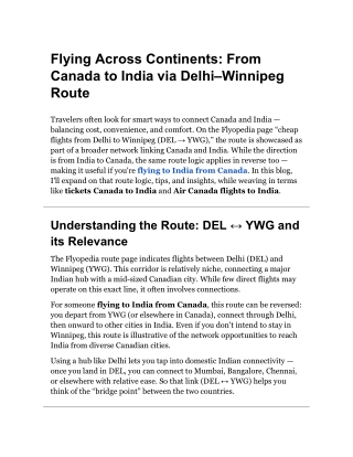 Flying Across Continents: From Canada to India via the Delhi–Winnipeg Route