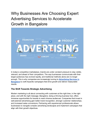 Why Businesses Are Choosing Expert Advertising Services to Accelerate Growth in Bangalore