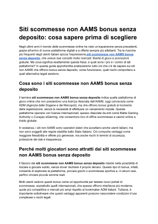 siti scommesse non aams bonus senza deposito