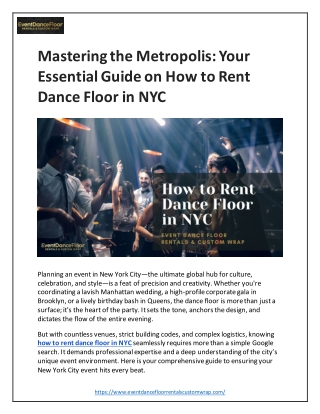 Mastering the Metropolis Your Essential Guide on How to Rent Dance Floor in NYC