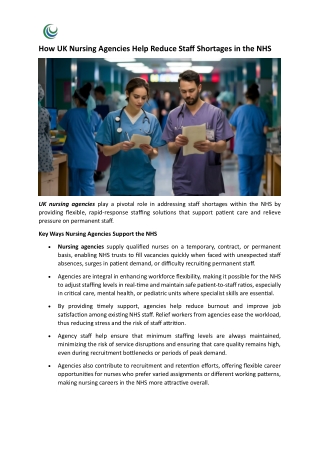 How UK Nursing Agencies Help Reduce Staff Shortages in the NHS