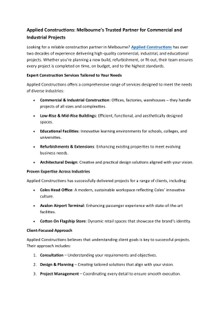 Applied Constructions: Melbourne’s Trusted Partner for Commercial and Industrial