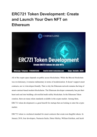 ERC721 Token Development_ Create and Launch Your Own NFT on Ethereum
