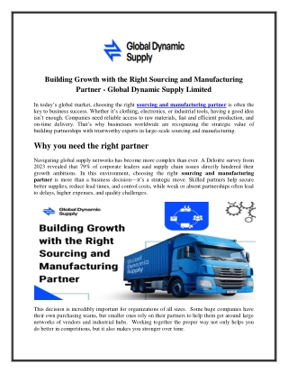 Building Growth with the Right Sourcing and Manufacturing  Partner - Global Dyna