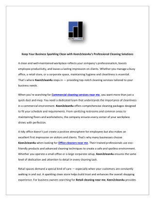 Keep Your Business Sparkling Clean with Keen2clean4u’s Professional Cleaning Sol