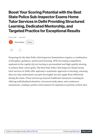 Best State Police Sub-Inspector Exams home tutor services in Delhi