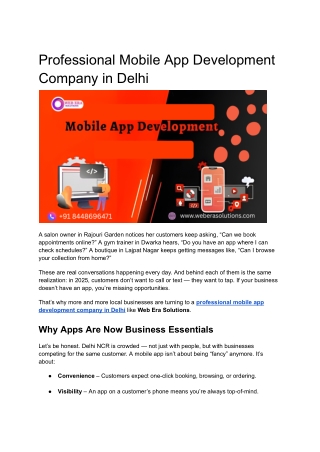 Professional Mobile App Development Company in Delhi
