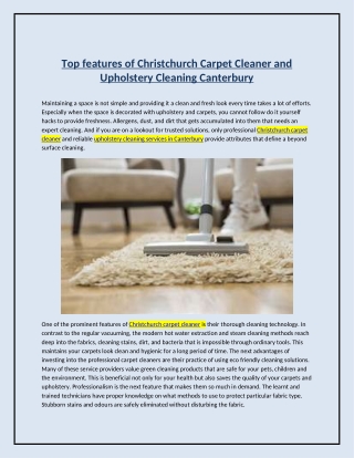 Top features of Christchurch Carpet Cleaner and Upholstery Cleaning Canterbury
