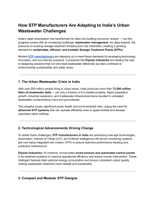 How STP Manufacturers Are Adapting to India’s Urban Wastewater Challenges