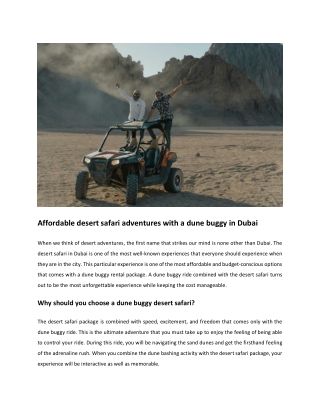 Affordable desert safari adventures with a dune buggy in Dubai