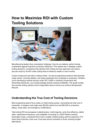 How to Maximize ROI with Custom Tooling Solutions