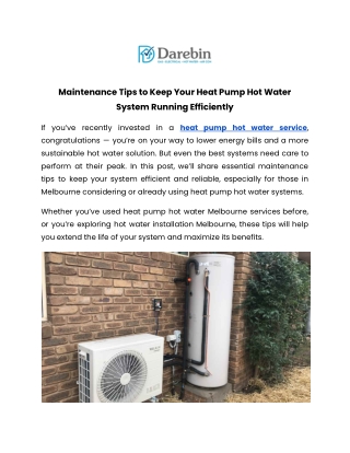 The Ultimate Guide to Maintaining Your Heat Pump Hot Water Service in Melbourne