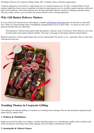 Gift Basket Delivery for Corporate Gifting Trends 1865: A Modern Take on Timeles