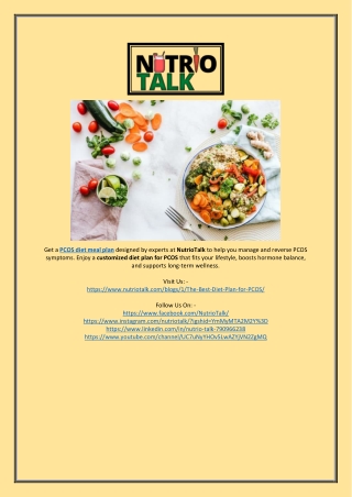 Expert Recommended PCOS Diet Meal Plan | NutrioTalk