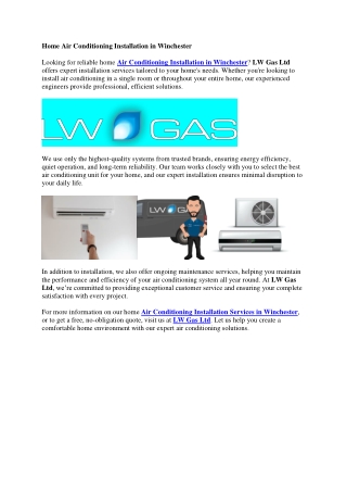 Home Air Conditioning Installation in Winchester