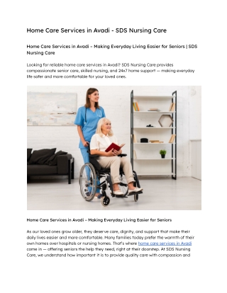 Home Care Services in Avadi - SDS Nursing Care