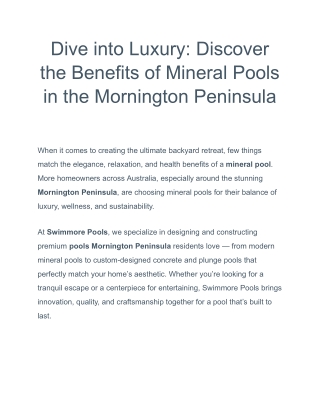 Concrete Swimming Pool Builders in Melbourne | Swimmore Pools