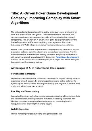 AI-Driven Poker Game Development Company_ Improving Gameplay with Smart Algorithms