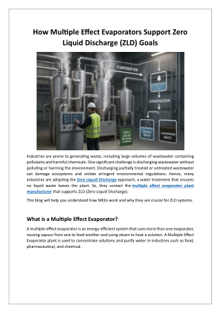 How Multiple Effect Evaporators Support Zero Liquid Discharge