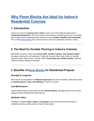 Why Paver Blocks Are Ideal for Indore’s Residential Colonies
