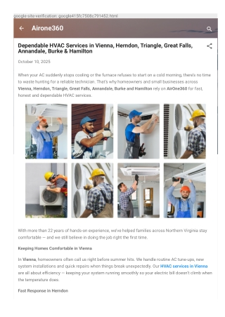 Dependable HVAC Services in Vienna, Herndon, Triangle, Great Falls