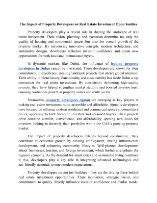 The Impact of Property Developers on Real Estate Investment Opportunities