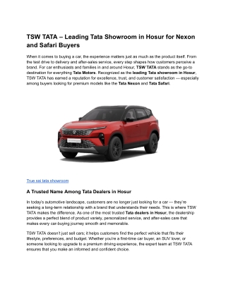 TSW TATA – Leading Tata Showroom in Hosur for Nexon and Safari Buyers