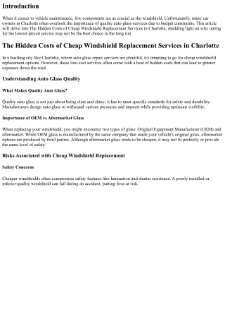 The Hidden Costs of Cheap Windshield Replacement Services in Charlotte