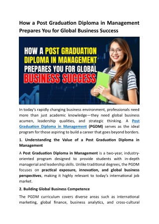 How a Post Graduation Diploma in Management Prepares You for Global Business Success
