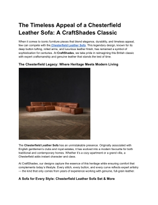 The Timeless Appeal of a Chesterfield Leather Sofa: A CraftShades Classic