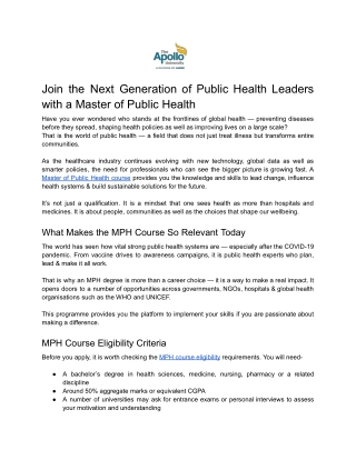 Join the Next Generation of Public Health Leaders with a Master of Public Health