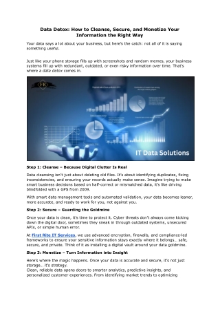 Data Detox: Clean, Secure & Monetize Your Data | First Rite IT Services