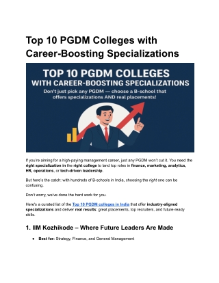 Top 10 PGDM Colleges with Career-Boosting Specializations