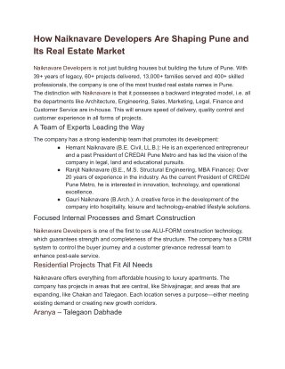 How Naiknavare Developers Are Shaping Pune and Its Real Estate Market