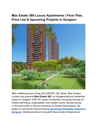 Max Estate 360 Luxury Apartments | Floor Plan, Price List