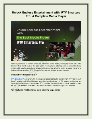 Unlock Endless Entertainment with IPTV Smarters Pro A Complete Media Player