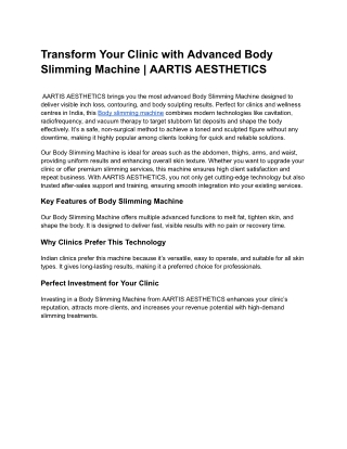 Transform Your Clinic with Advanced Body Slimming Machine _ AARTIS AESTHETICS