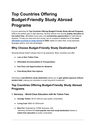 Top Countries Offering Budget-Friendly Study Abroad Programs