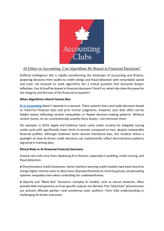 AI Ethics in Accounting: Can Algorithms Be Biased in Financial Decisions?