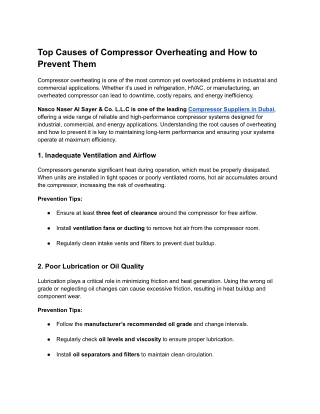 Top Causes of Compressor Overheating and How to Prevent Them
