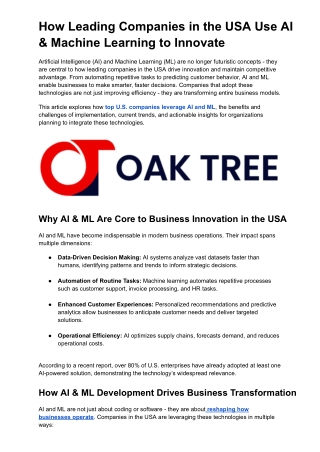 How Leading Companies in the USA Use AI & Machine Learning to Innovate