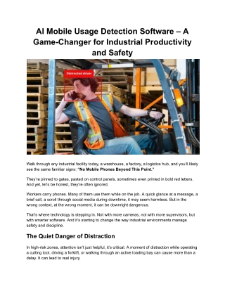 AI Mobile Usage Detection Software – a Game-Changer for Industrial Productivity and Safety