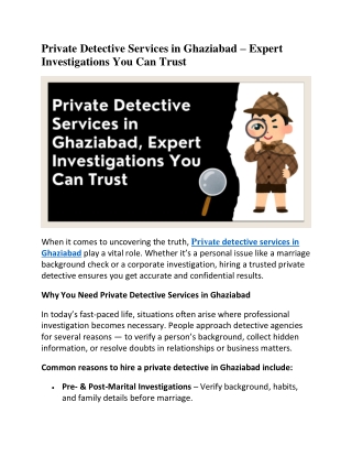 Private Detective Services in Ghaziabad – Expert Investigations You Can Trust