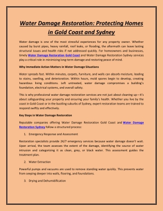 Water Damage Restoration: Protecting Homes in Gold Coast and Sydney