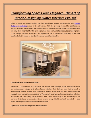Transforming Spaces with Elegance: The Art of Interior Design by Sumer Interiors
